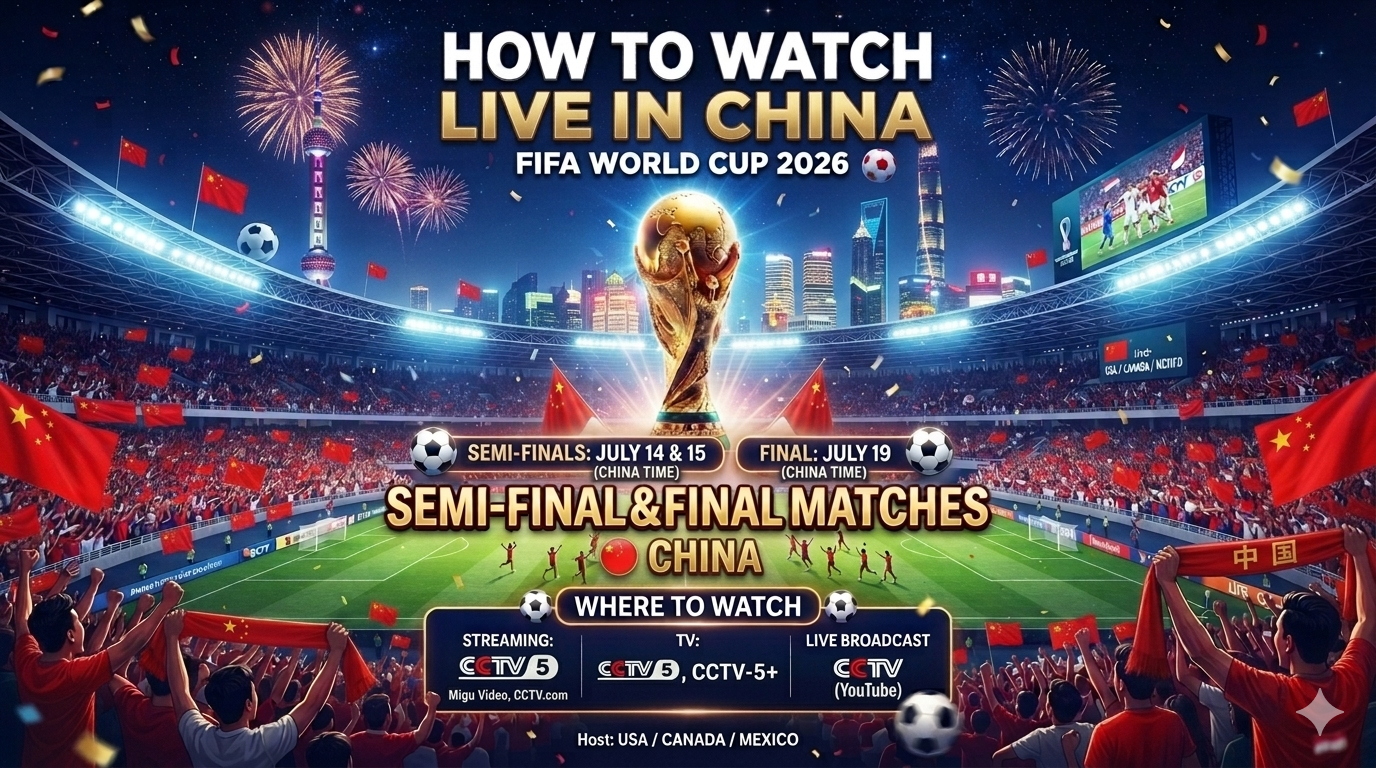 A high-tech living room setup in Shanghai featuring a large 8K television broadcasting the FIFA World Cup 2026 final live, with the CCTV-5 channel logo visible on screen.